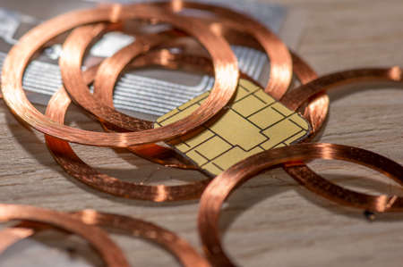 Different chip types with contact chip, RFID chip and other ID combinationの写真素材
