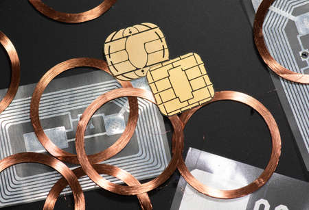 Different chip types with contact chip, RFID chip and other ID combinationの写真素材