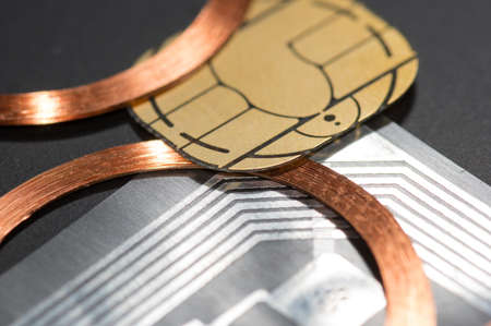 Different chip types with contact chip, RFID chip and other ID combinationの写真素材
