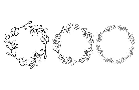 Set of hand drawn floral wreaths. Vector design elements.のイラスト素材