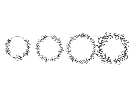 Elegant Hand drawn frames branch and leaves. Wreath. Elegant logo template. Vector illustration botanical decoration elements for labels, branding business identity saveのイラスト素材