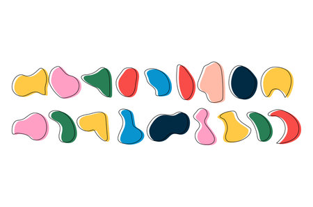 Hand drawn minimal trendy organic abstract designs and shapes. Pastel color doodle bundle for fashion design, summer season or natural concept.のイラスト素材