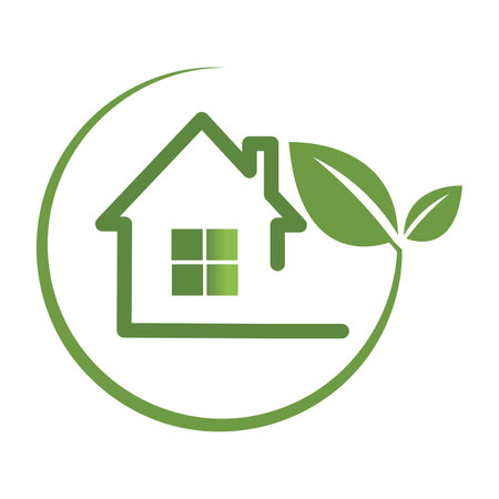 Green house icon with leaf. Eco friendly house. Vector illustration.のイラスト素材