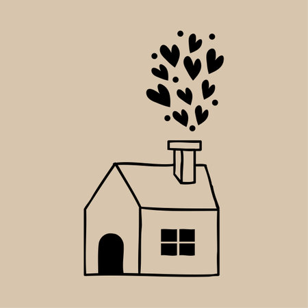 Vector illustration of a house with hearts. Hand drawn doodle style.のイラスト素材