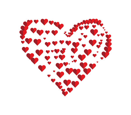 Heart shape made of red hearts on white background. Vector illustration.のイラスト素材