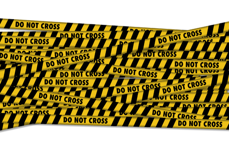 Yellow tape with police line do not cross text.の写真素材