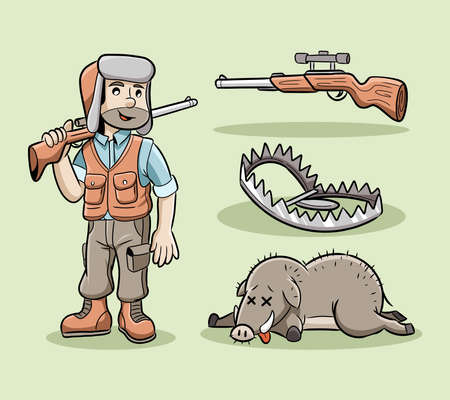 hunter set tools vector collectionのイラスト素材
