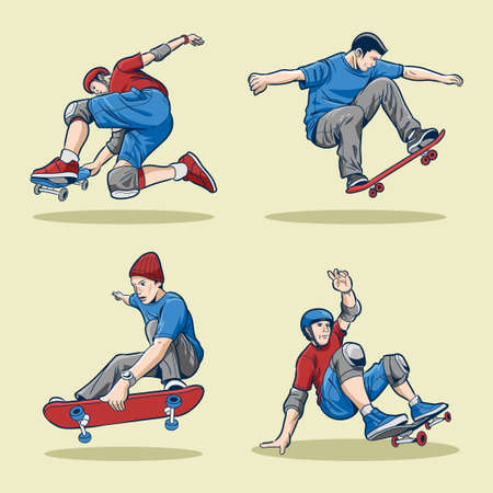 skateboarding character set vector collectionのイラスト素材