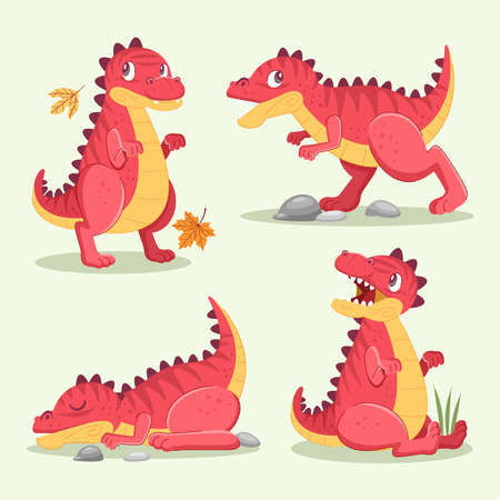 Dino trex character cute set vector illustrationのイラスト素材