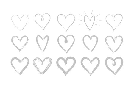 Set of doodle hand drawn hearts. Cute sketched heart shaped design elements for greeting card, web site, sticker, label, logo and Valentines day design.のイラスト素材