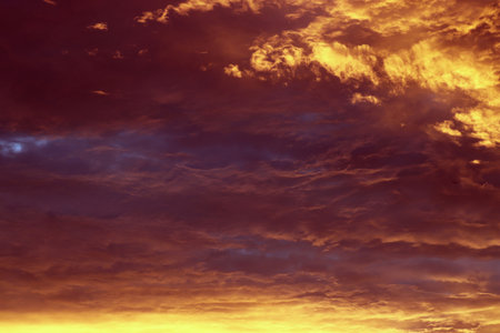 Sky landscape. Colorful sunset. Horizon line in dark key.の写真素材