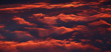 Sky landscape. Colorful sunset. Horizon line in dark key.の写真素材