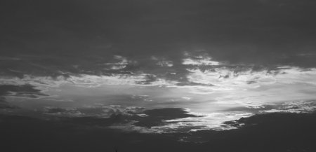 Black and white landscape. Mesmerizing contrasting clouds. General plan.の写真素材