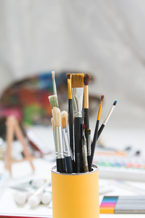 Paint brushes and art suppliesの写真素材