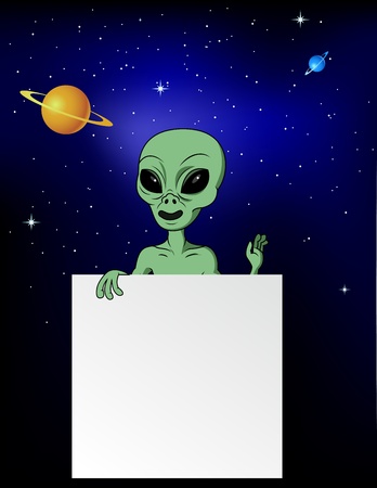 Alien with blank sign のイラスト素材