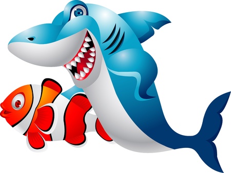 Shark with clown fish のイラスト素材