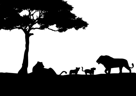 Lion family silhouette のイラスト素材