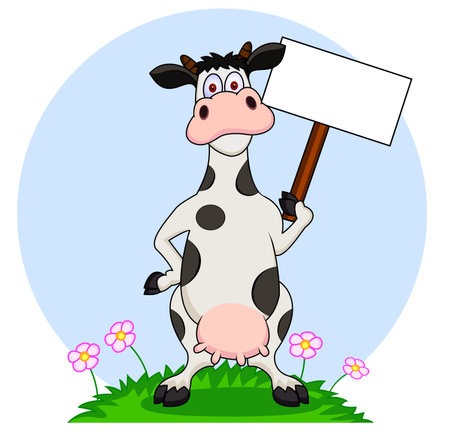 cow withy blank signのイラスト素材