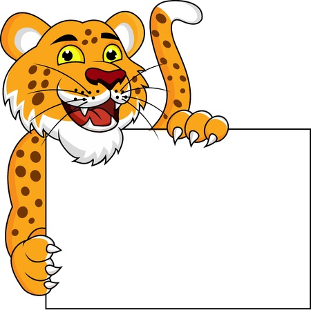 Cheetah cartoon with blank sign のイラスト素材