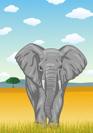 Elephant with African savannah background のイラスト素材