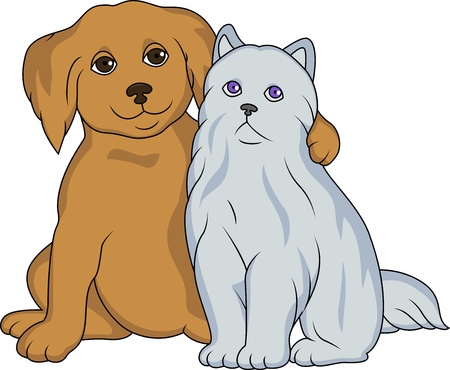 Puppy with cat のイラスト素材