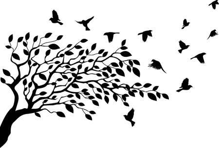 illustration of Tree and bird silhouette