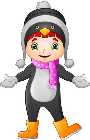 Cartoon little girl wearing winter clothesのイラスト素材