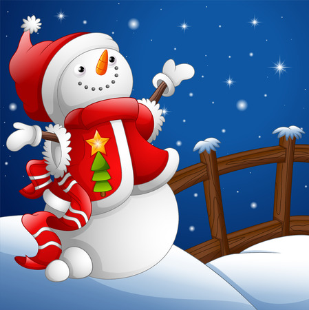 Cartoon snowman with Christmas backgroundのイラスト素材