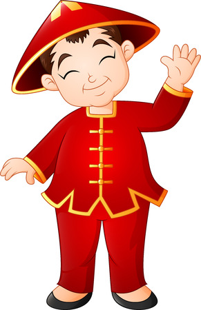 Cartoon Chinese boy wearing traditional costumeのイラスト素材