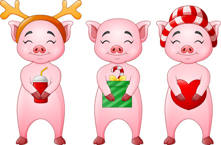 Three Christmas pigletsのイラスト素材