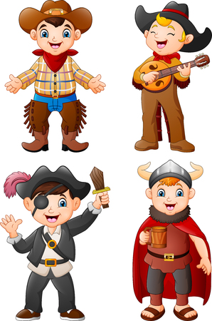 Cartoon kids wearing a different costumeのイラスト素材
