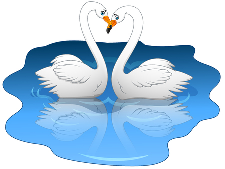 Swan couples on the lakeのイラスト素材