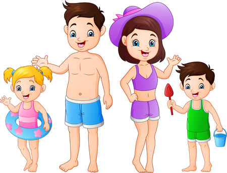 Summer holiday with family on the beachのイラスト素材