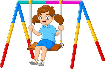 Cartoon Girl is playing swingのイラスト素材