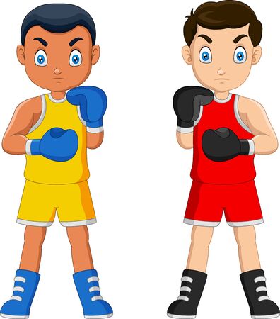 Cartoon boy ready to boxのイラスト素材