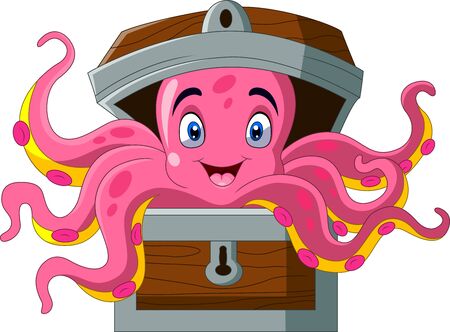 Cartoon octopus in a chestのイラスト素材