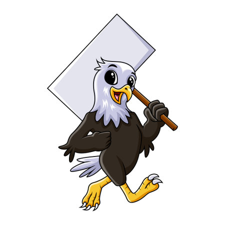 <p>Cute eagle holding white sign</p>のイラスト素材