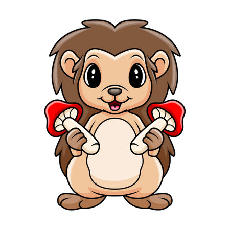 Cute cartoon hedgehog with big mushroomのイラスト素材