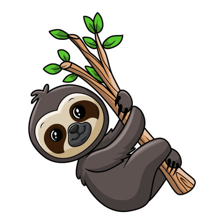 Cute baby sloth on tree branchのイラスト素材