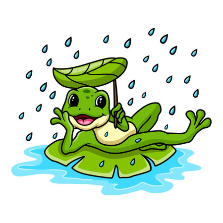 Cute frog sitting on a leafのイラスト素材