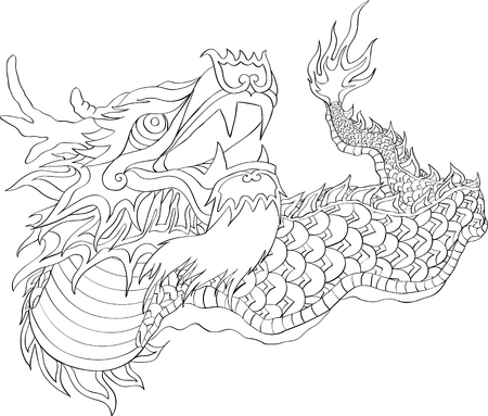 chinese new year dragon dance with line art styleのイラスト素材