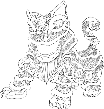 chinese new year lion dance with line art styleのイラスト素材