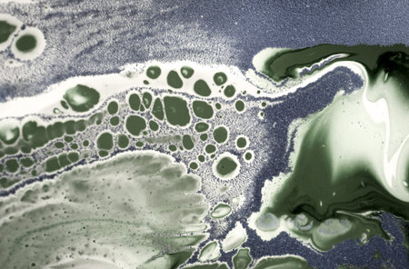 Blue green and white marble texture. Liqued ink background