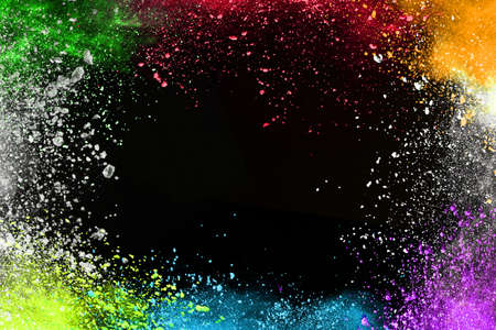 Abstract Colored Dust Explosion Black Backgroundの写真素材