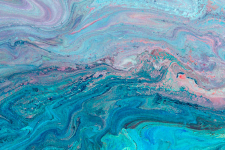 Marble abstract acrylic background. Blue marbling artwork texture. Agate ripple pattern. Gold powder.の写真素材
