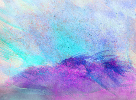 abstract watercolor painting on textured paper, blue and purpleの写真素材