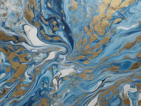 Marble abstract acrylic background. Blue marbling artwork texture. Agate ripple pattern. Gold powder.のイラスト素材