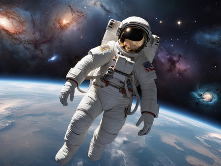 Silent Symphony: A Spacefarer's Serenade Amidst Celestial Crescendosの写真素材