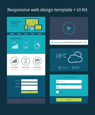 One page website design template. Flat icons.のイラスト素材