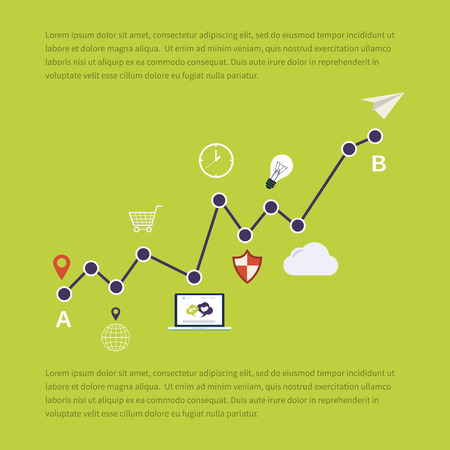 Flat vector illustration of web analytics information and investment, growth chartのイラスト素材